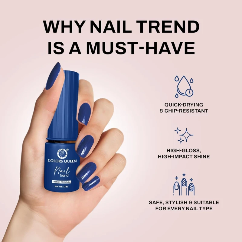 Colors Queen Nail Trend Glossy Nail Polish | Chip Resisting & Quick Drying Nail Paint with High Shine | 7 Toxin Free Formula | Vegan & Cruelty Free | Long Lasting & Vibrant Nail Paint for Women (Twilight, 13ml) thumbnail 3